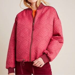 Anthropologie Vicenta Quilted Bomber Jacket Red Rose Size M
